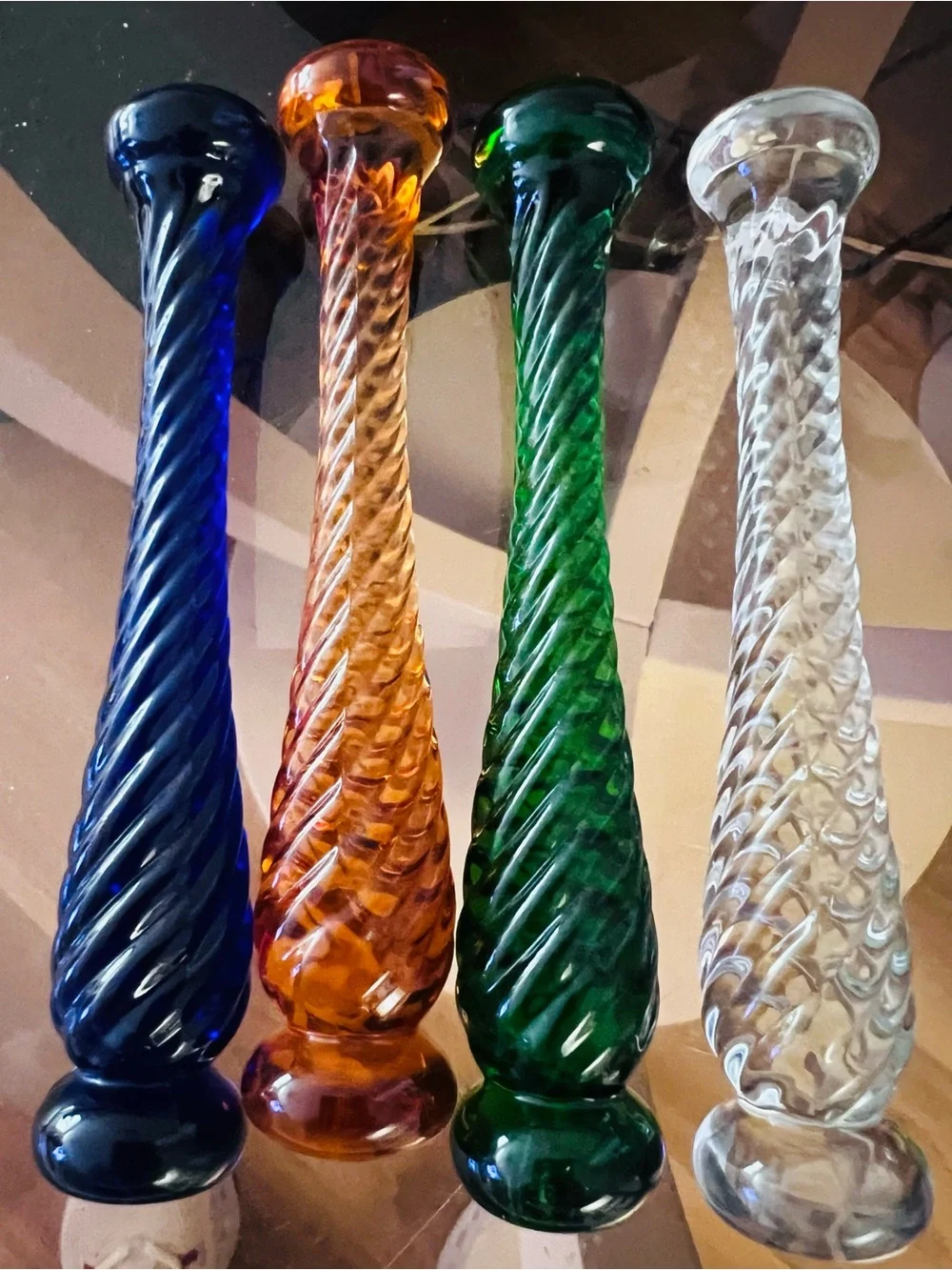 Vintage 1930s Cambridge Glass Twist Cocktail Muddlers - Set of 4